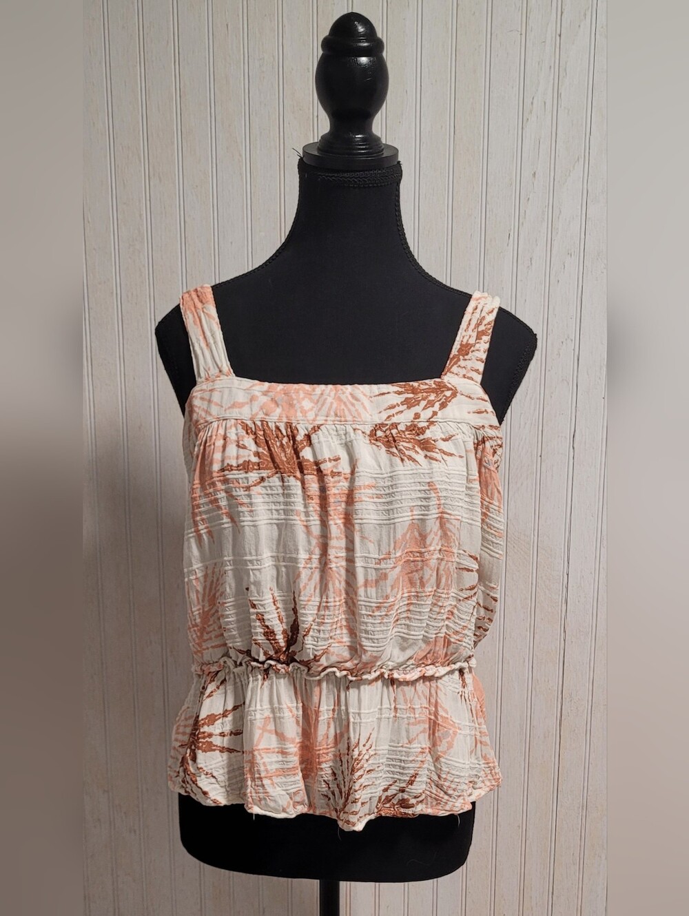 Miss Me Peach Palm Print Peplum Cami Tank Top Size M